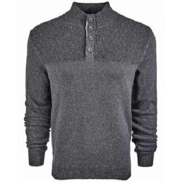 NEW! Club Room Button Mock Long Sleeve Knit Sweater Marled Grey Small Men's - Picture 1 of 2